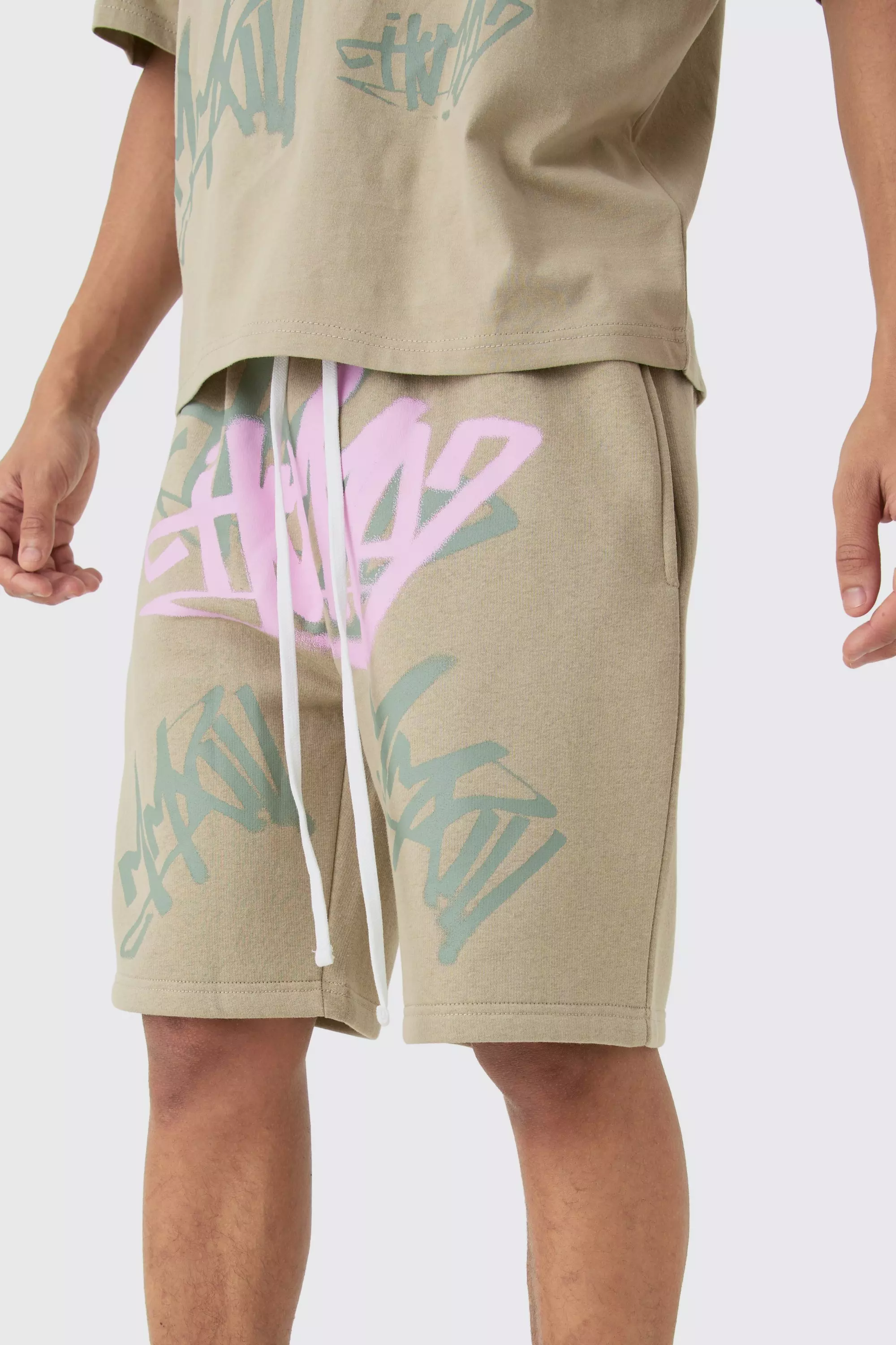 Loose Fit Graffiti Printed Jersey Shorts